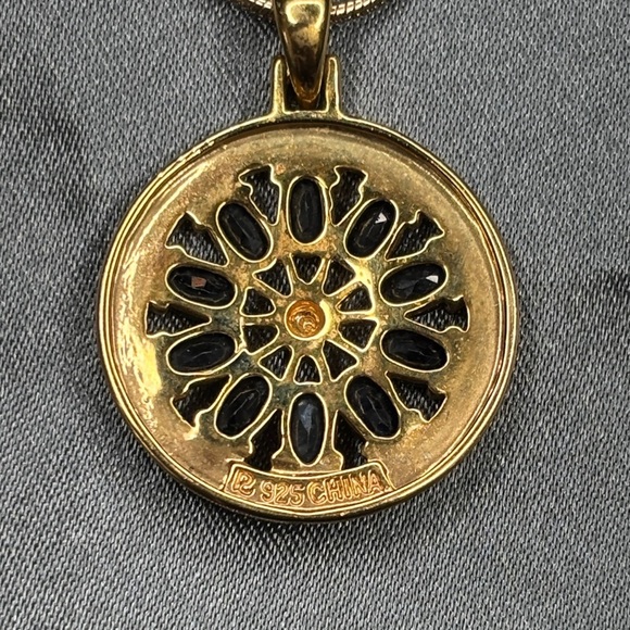 Gold and Black Floral Pendant Necklace - Picture 2 of 3